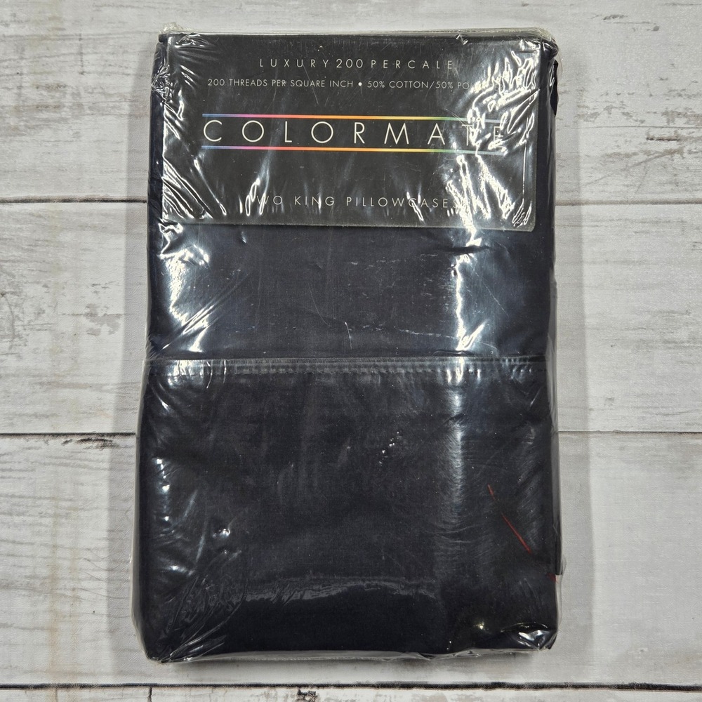 Colormate Pillowcases King Ebony Black Luxury 200 Percale 2pc Set Vintage